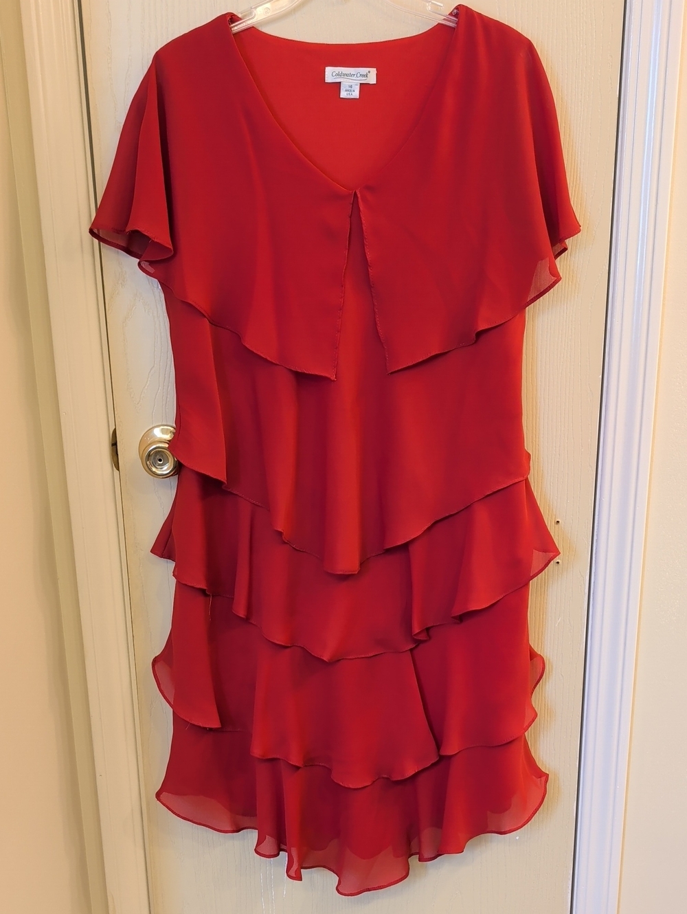 Coldwater Creek Vintage 90s Red Chiffon Tiered Ruffle Dress Size 16